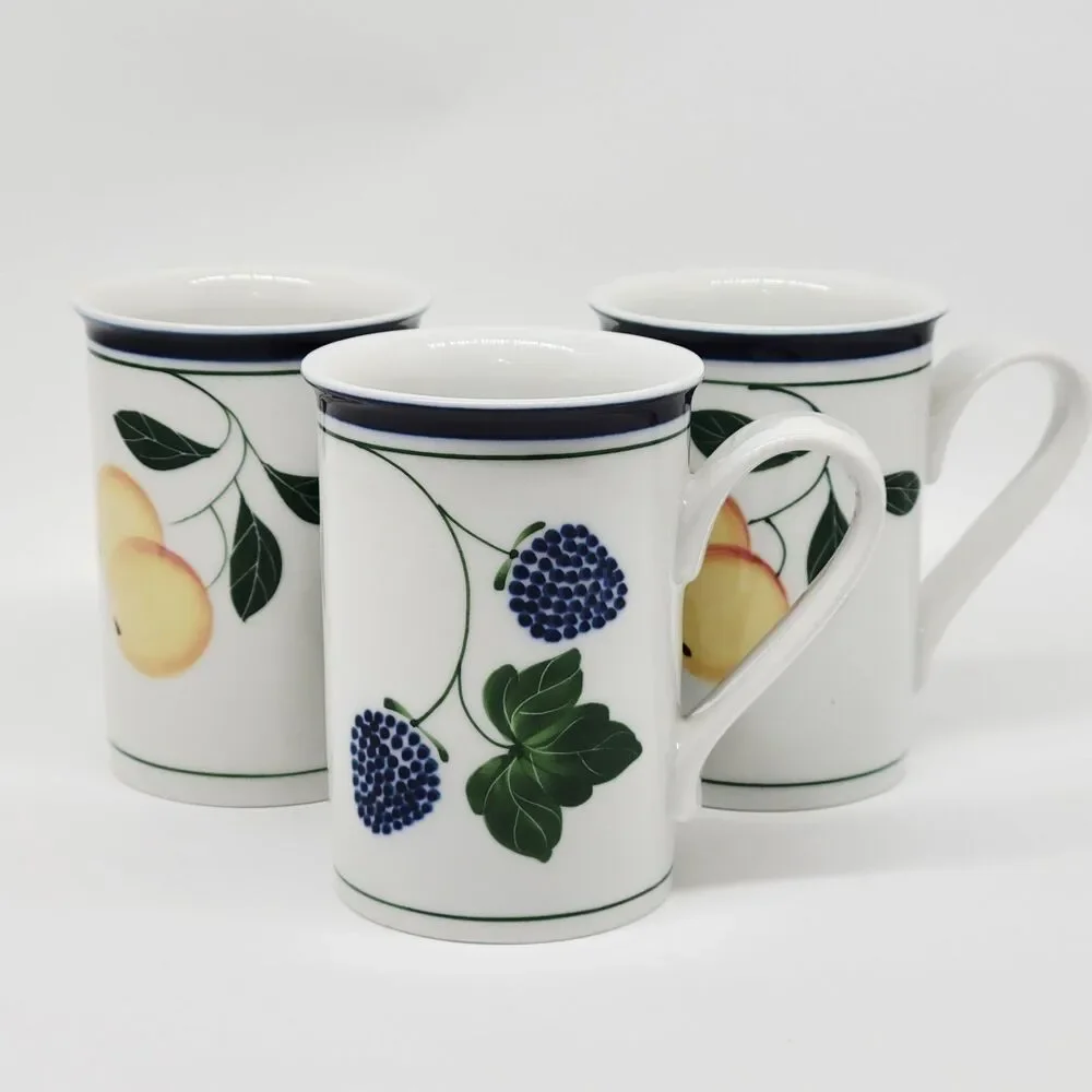 Dansk Berries Set Of 3 Mugs Consisting Of 2 Peach And 1 Blackberry VGC